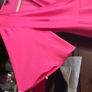 Pintuck Tailored Vibrant PInk Assymetrical Ruffle V MIDI read SIZING